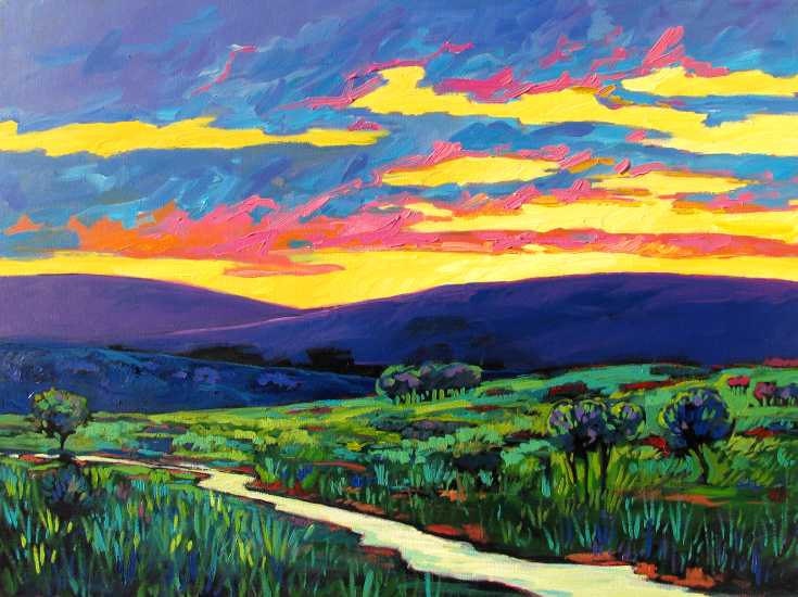 Fauve Landscape at Sunset- Abstract, Huge Contemporary Acrylic on a Extra Large Canvas Commissioned Painting by Patty Baker