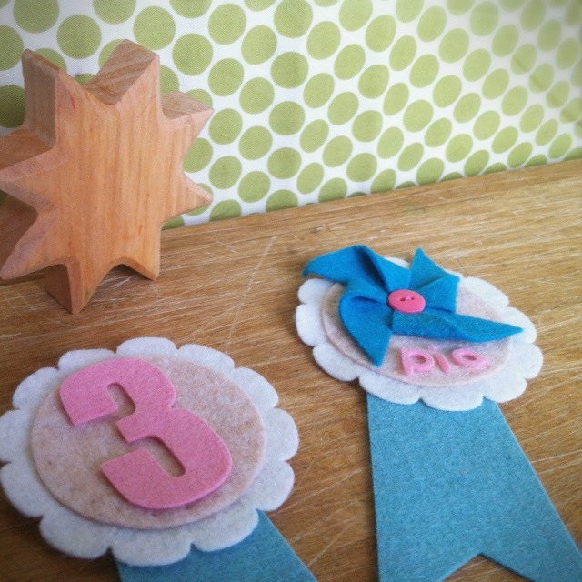 girl birthday party - felt pinwheel - award ribbon - party favors
