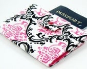 Deluxe Snap Passport Cover - Hot Pink and Black Damask