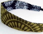Reversible Fabric Elastic Headband - Green Suzani & Blue Sunflower