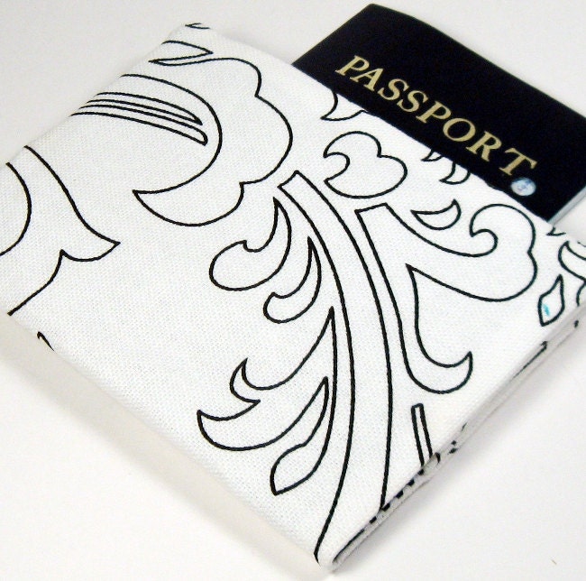Passport Cover - Black & White Damask Sketch