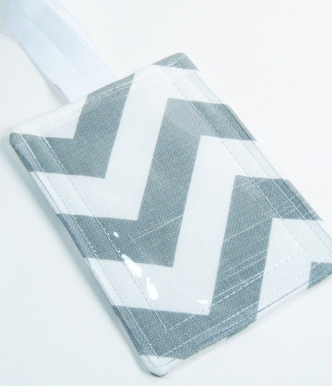Luggage Tag - Gray & White Chevron Zig Zag