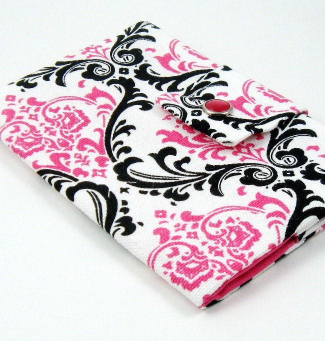 Deluxe Snap Passport Cover - Hot Pink and Black Damask