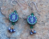 Purple & Green Polymer Clay Dragonfly and Beaded Tassel Drop Earrings