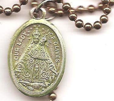 Mothers to Be and Lightening, Our lady of Olives Patron Saint Necklace on Copper Colored Ball Chain