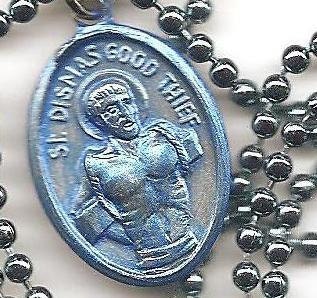 Bad Boys, St. Dismas the Good Thief, Patron Saint medal on Blue Ball Chain