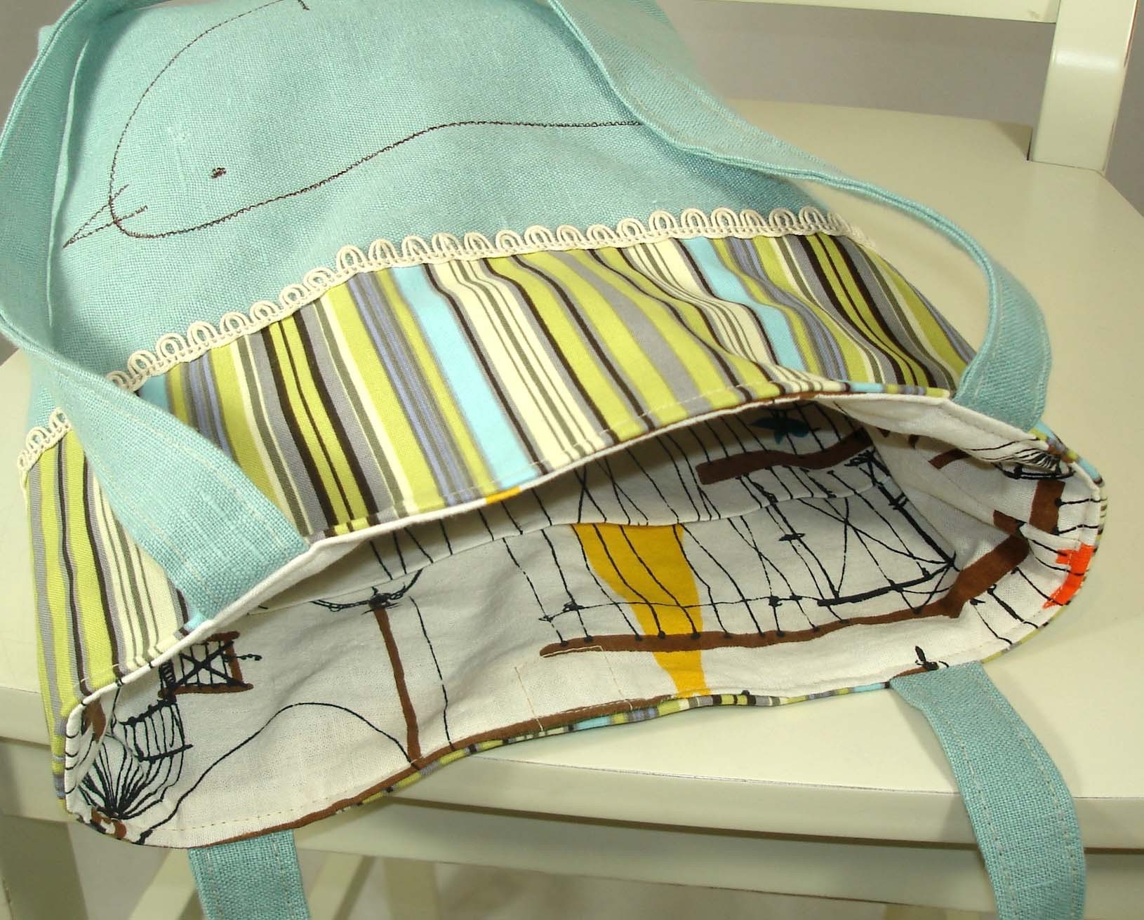 SALE-Reversible Linen Bird Bag