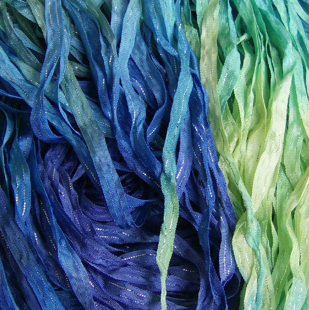 Hand Dyed Ribbon  MERMAID  Dazzle 5 yards