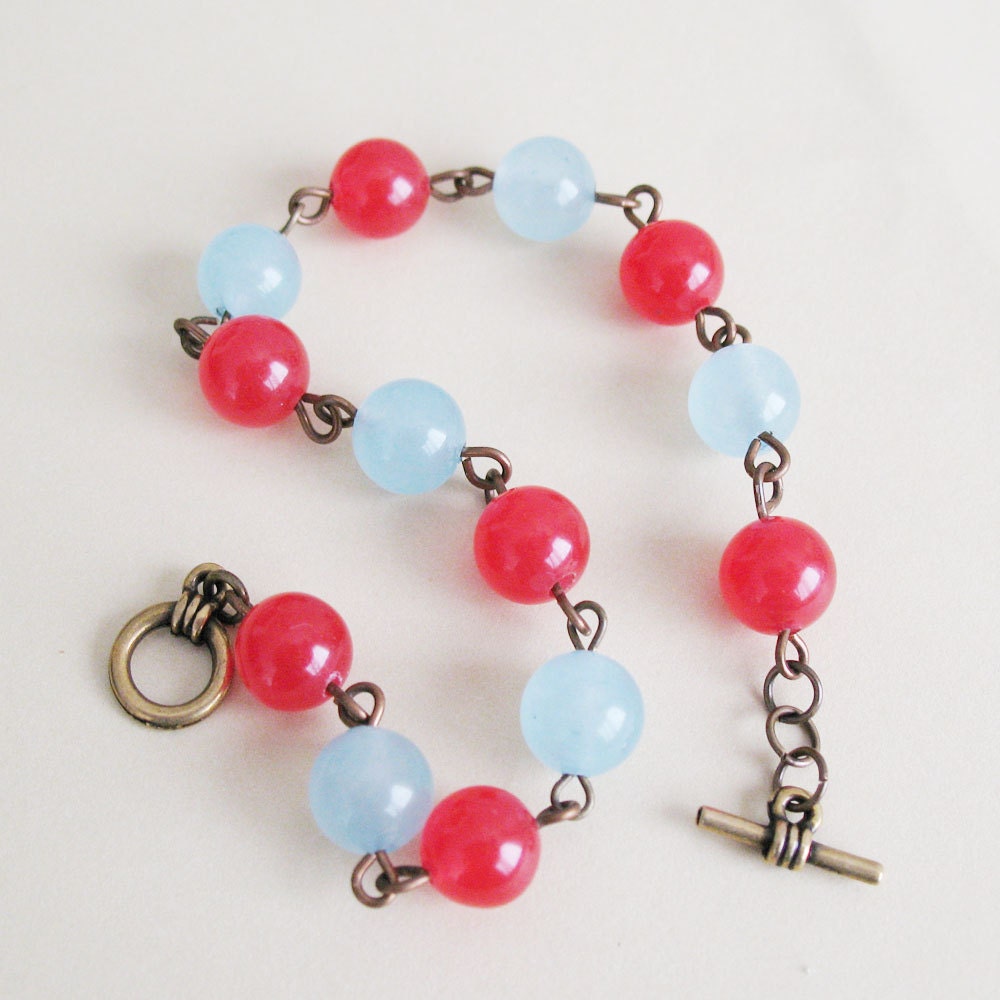 Red and Blue Beaded Candy Jade Bracelet - Sailor Jerry