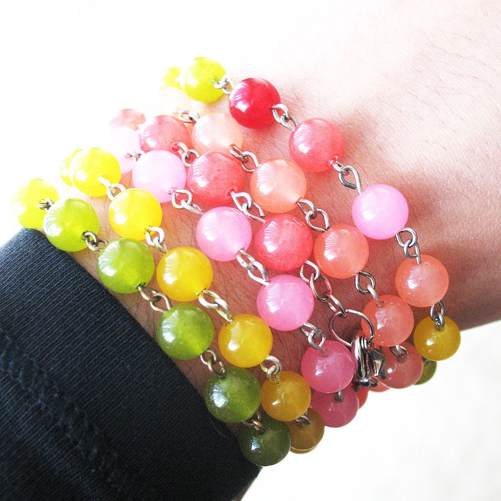 Heart Key and Sweets - Candy Jade Bead Bracelet