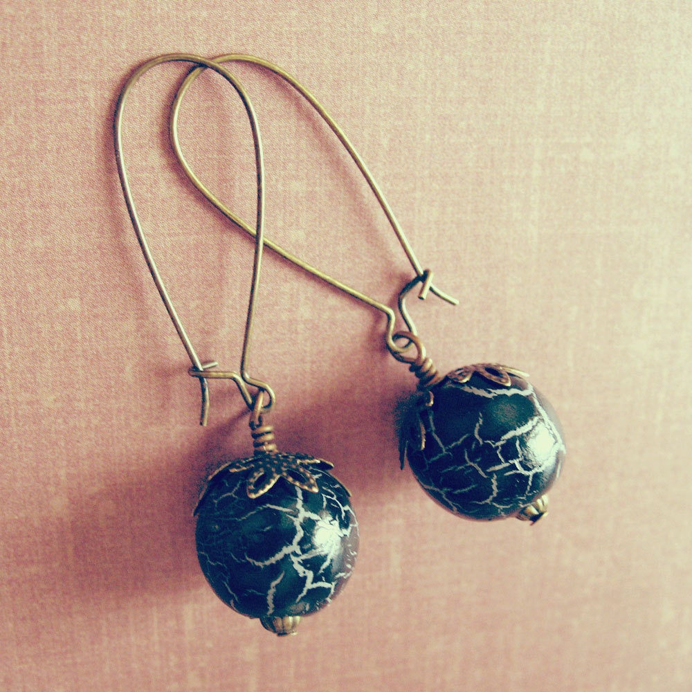 Black Wood Beaded Long Dangle Earrings - Charlotte Sometimes