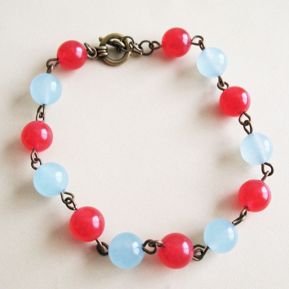 Red and Blue Beaded Candy Jade Bracelet - Sailor Jerry
