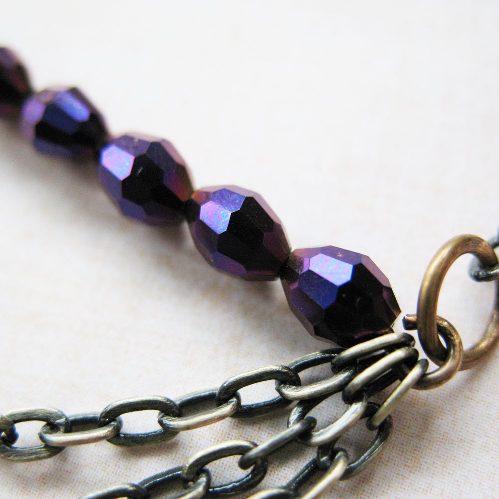 Royal Purple Czech Bead and Multi-Strand Chain Necklace