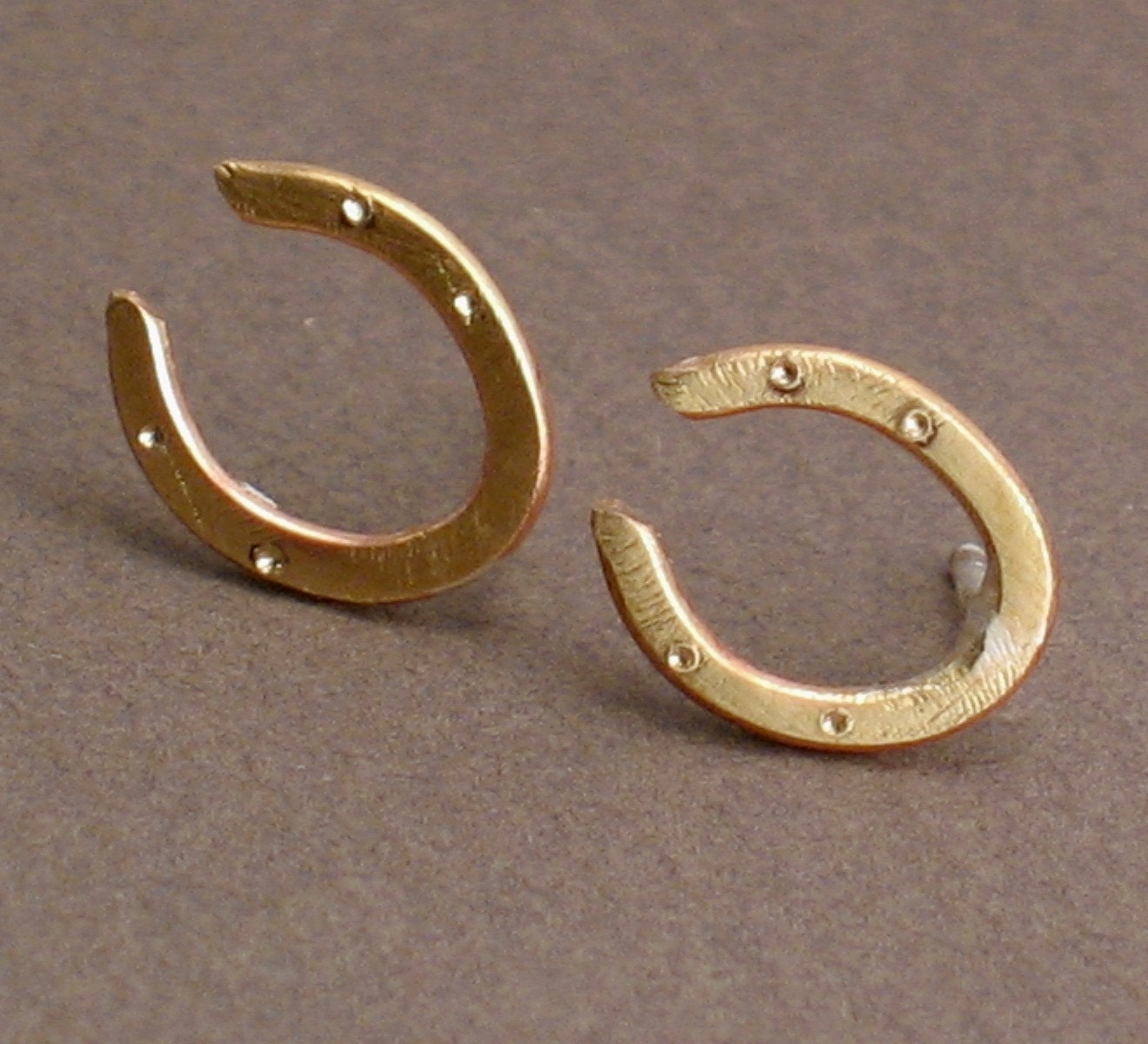 For Luck - Brass Horseshoe Stud Earrings on Sterling Silver Posts - Featured in LUCKY MAGAZINE