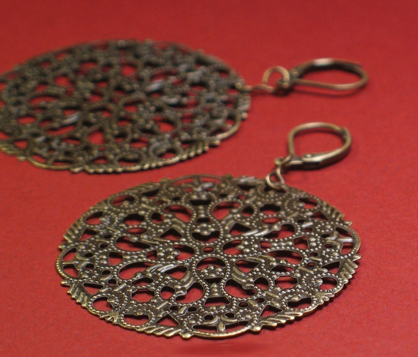 Lizzy - Antique Brass Filigree Earrings