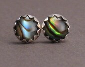 Green Lagoons - Paua Shell Stud Earrings - 6mm Abalone on Sterling Silver Bezel Posts