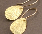 Mari -  Hammered Brass Raindrop Earrings on 14k Goldfill Earwires