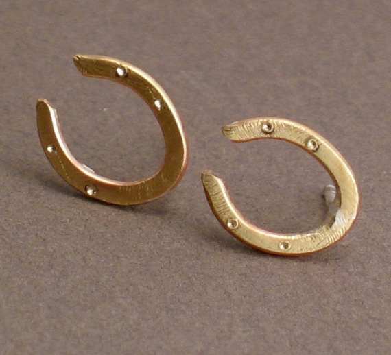 For Luck - Brass Horseshoe Stud Earrings on Sterling Silver Posts - Featured in LUCKY MAGAZINE
