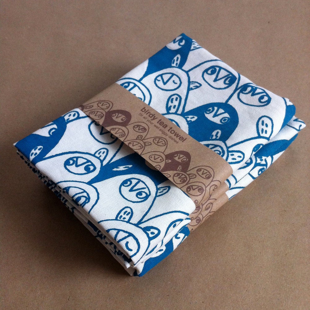 blue Birdy tea towel