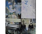 18x24 Painting Original Artwork Modern Art Abstract City Urban Graffiti Black Decay Blocks Geometric Space Pastels Light Blues Drips Canvas