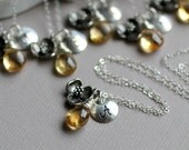 Bridesmaid GIFT SET of SIX Flower Charm Necklaces - Monogram Initial, Custom Stone, Silver Orchid Charm, Bridal Party Gift, Sunny Yellow