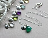 Custom Bridesmaid Necklace, Set of SEVEN (7) Personalized Necklaces, Custom Birthstone, Silver Monogram Initial Charm, Bridesmaid Gift