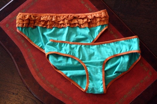 Seafoam Blue and Coral Lace Soy Blend Bloomers BU-02-30