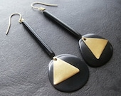 Black and Gold Tagua and Brass Triangle Earrings