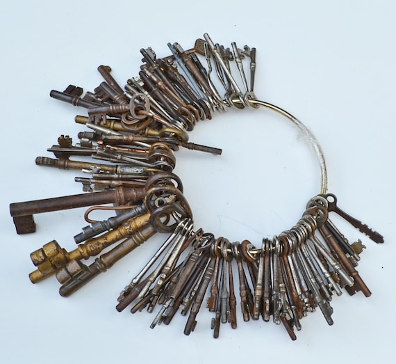 RESERVED for April Iris McLeod - Collection of 100 Antique Keys in Steel and Brass and Iron