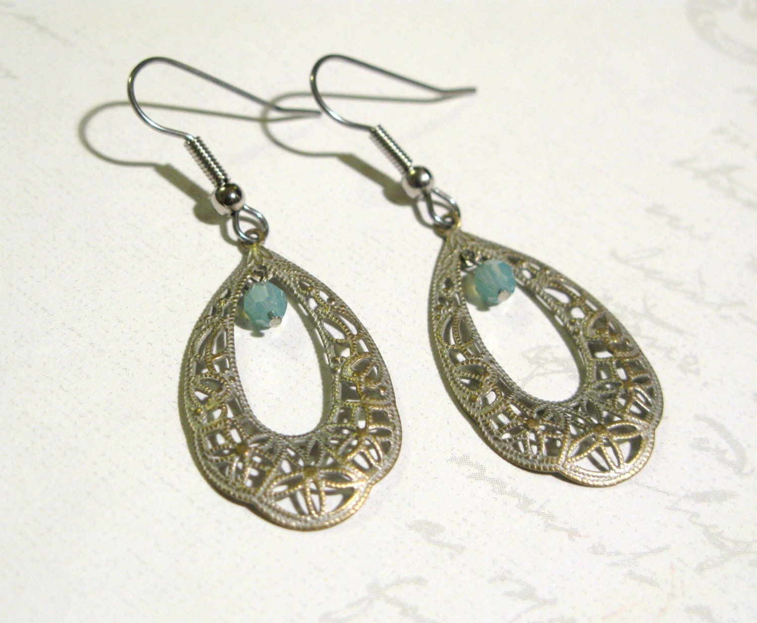 Retro Antique Style Filigree Swarovski Opal Crystal Earrings