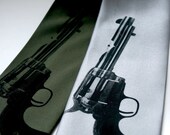AW SHOOT - revolver gun screen printed necktie. Narrow or standard.