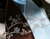 Cherry Blossom floral silkscreen men's microfiber necktie, Sakura tie. Choose color and standard, narrow or skinny width.