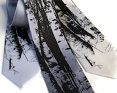 Birch Trees tie. Silkscreen design, microfiber necktie. Choose standard or narrow size. - Cyberoptix