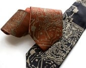 Short Circuit men's silk screen printed necktie. Silkscreened circuit board tie. Antique brass ink.