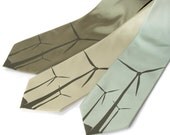 Green "Wind Turbine" necktie. Windmill screenprinted tie, golden olive ink. Vegan safe microfiber