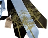 Mountain Aspen necktie. Tree silhouette tie, moss green print. Screenprinted microfiber. Choose standard or narrow width.
