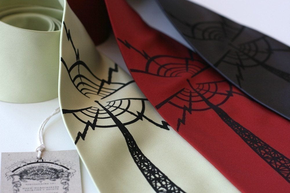 Communication. screenprinted radio transmitter tower necktie