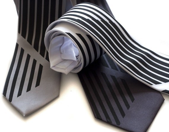 Mod silkscreen necktie. Broken black stripe tie. Choose standard, narrow or skinny width microfiber.