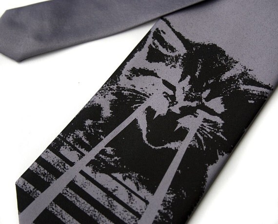 Laser Kitten tie. Men's silver silk necktie. omg cats. Regular width. Silkscreen tie. Choose more colors if you prefer.