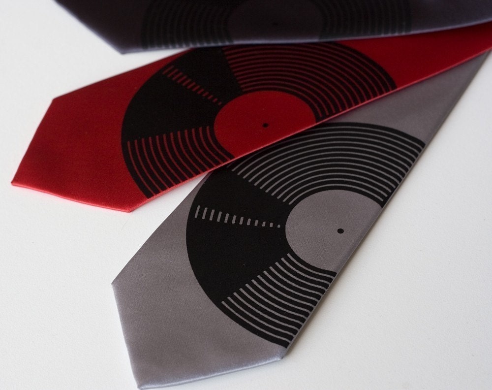Vinyl Record, silkscreen NARROW necktie, microfiber.