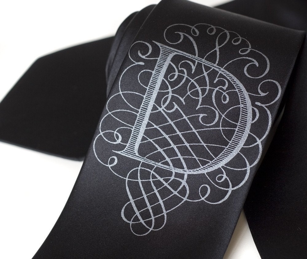 AlphabeTIES. Custom initial tie. Silkscreened single letter SILK necktie. Choose A-Z.