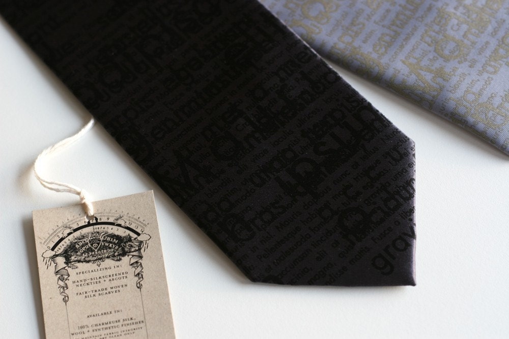 Mod screen printed necktie "Placeholder." Lorem Ipsum microfiber tie. Choose narrow, standard, skinny or extra long.