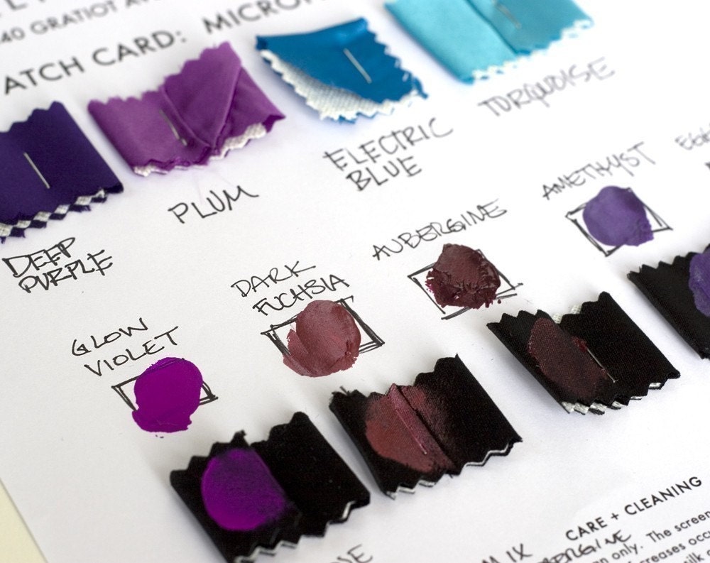 4 Ink and SILK fabric swatch sample. Color matching card for custom orders. Choose from over 40 colors.