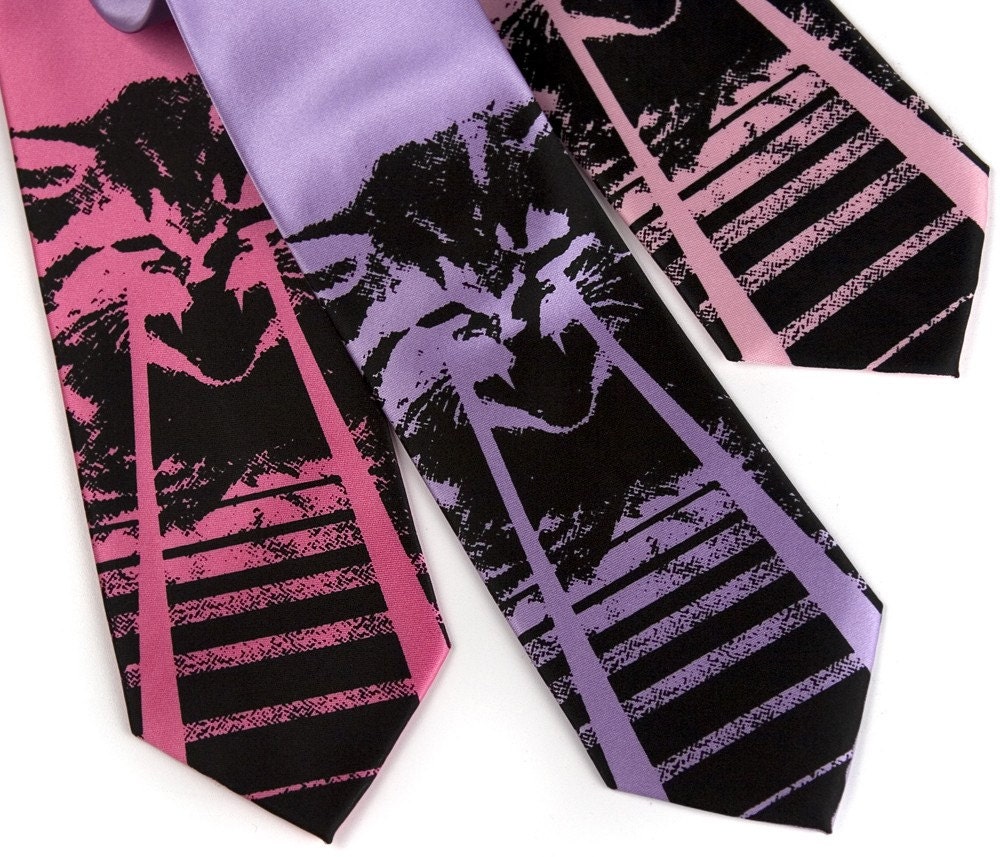 Laser Kitten tie - Silkscreen necktie, microfiber. OMG cats. Choose narrow or standard.