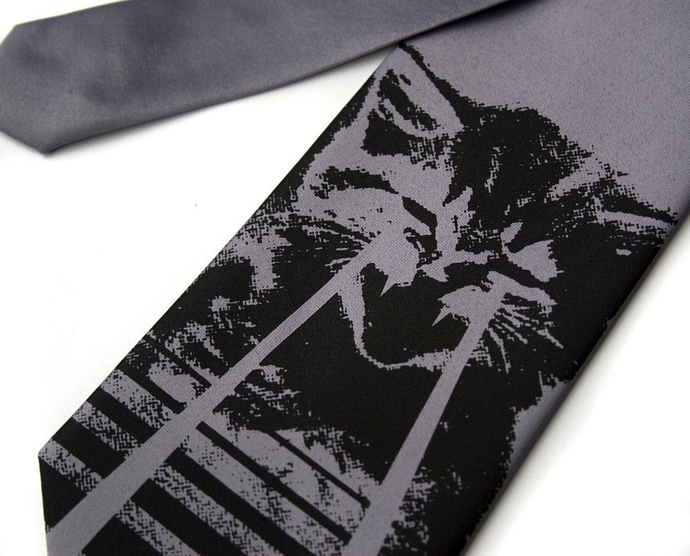 Laser Kitten tie. Men's silver silk necktie. omg cats. Regular width. Silkscreen tie. Choose more colors if you prefer.