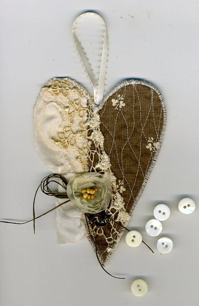 heart shabby chic patchwork with singed rose cottage vintage style