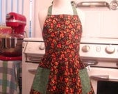 Vintage Inspired Fall Leaves on Black Full Apron for Little Girls