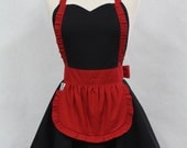 Apron French Maid Solid Black with Red Double Circle Skirt Retro Full Apron
