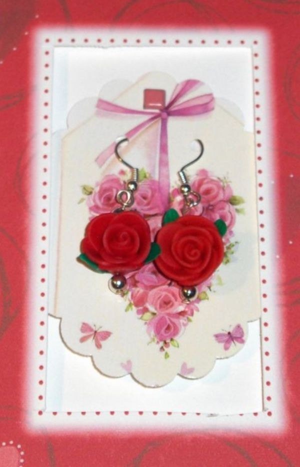 Handmade Earings  Roses plus Greeting Card plus