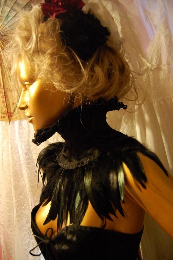 Gothic Steampunk Feather Choker Collar Victorian Steampunk LEXI RAVEN by Lovechild Boudoir